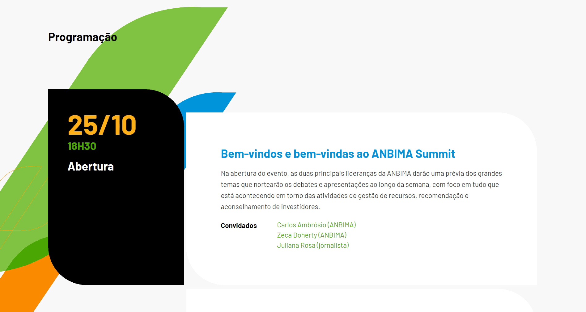 Captura de tela da página de programação do site do Anbima Summit.